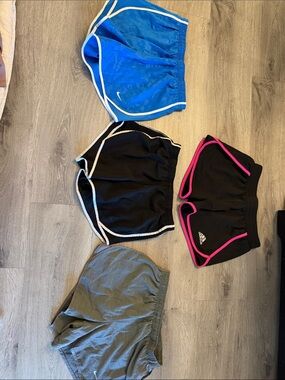 Nike Kids Athletic Shorts Pack - Blue, Black, Gray with Pink Trim